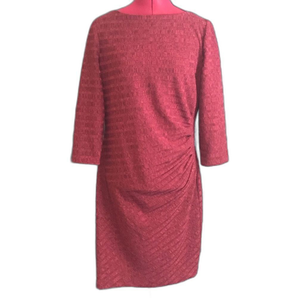 Chaps Dress Women’s Size 12 Red 3/4 Sleeve Gathered Waist Knit Fabric